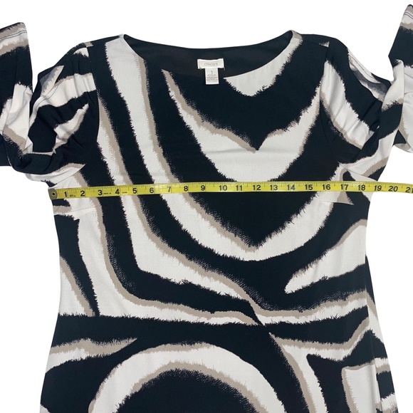 Chicos Knee Length 3/4 Split Sleeve Zebra Print Cold Shoulder Dress Sz 1 US/M8 - Picture 8 of 15